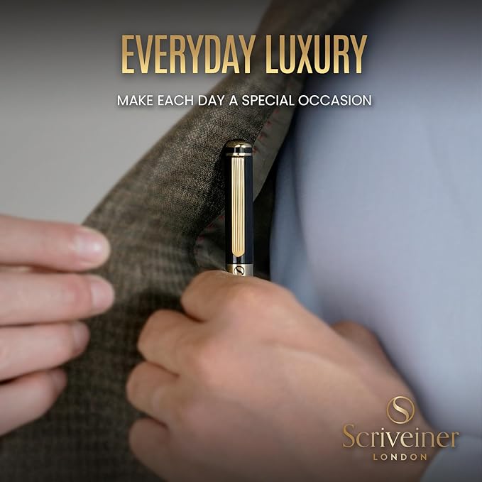 Scriveiner Black & Gold Ballpoint Pen – Smooth Writing Luxury Pen with Schmidt Refill, Good Gift for Professionals, Executive Office & Everyday Use