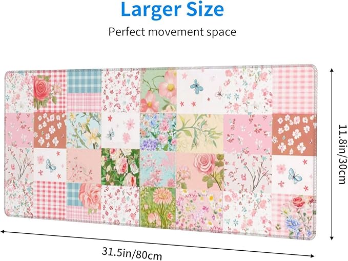 Patchwork Mouse Pad 31.5 X 11.8 Inch Big Desk Rubber Base Stitched Edges Keyboard Pad XXL Mouse Mat for Home Game and Office