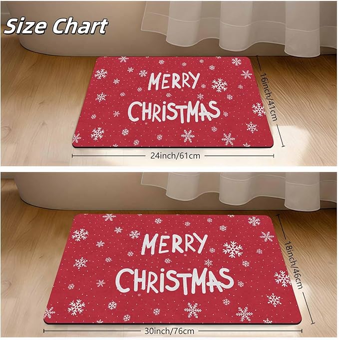 Christmas Door Mat for Indoor Outdoor Merry Christmas Snowflakes Welcome Mat Home Decor Non-Slip Rug Perfect for Front Door and Entryway Easy Clean, 16" x 24" Inch