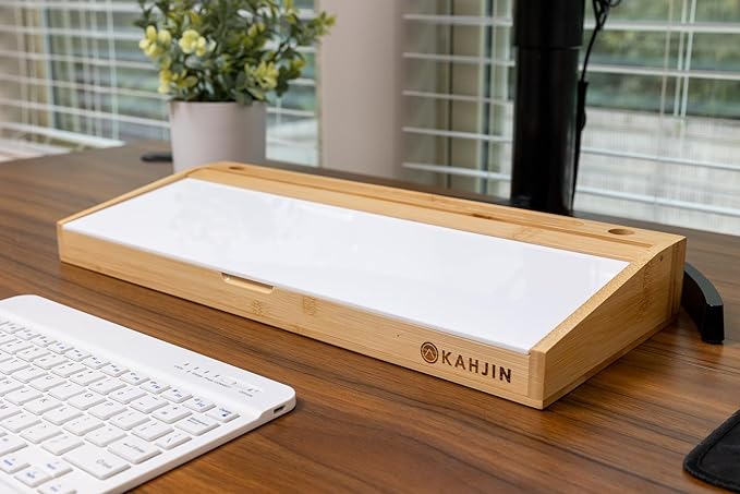 Desk Whiteboard with Storage - 16.2" x 6.7" x 2" with 3 Markers and 1 Eraser, Small Whiteboard for Desk - KAHJIN Natural Bamboo Dry Erase Board with Organizer for Office, Home, or School Essentials
