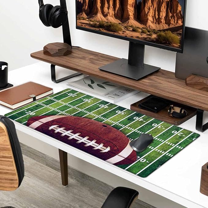 Gaming Mouse Pad Large, Keyboard Mouse Mat Desk Pad, Non-Slip Rubber Base with Stitched Edges Mousepad, 31.5X15.7 inch American Football Field and Ball