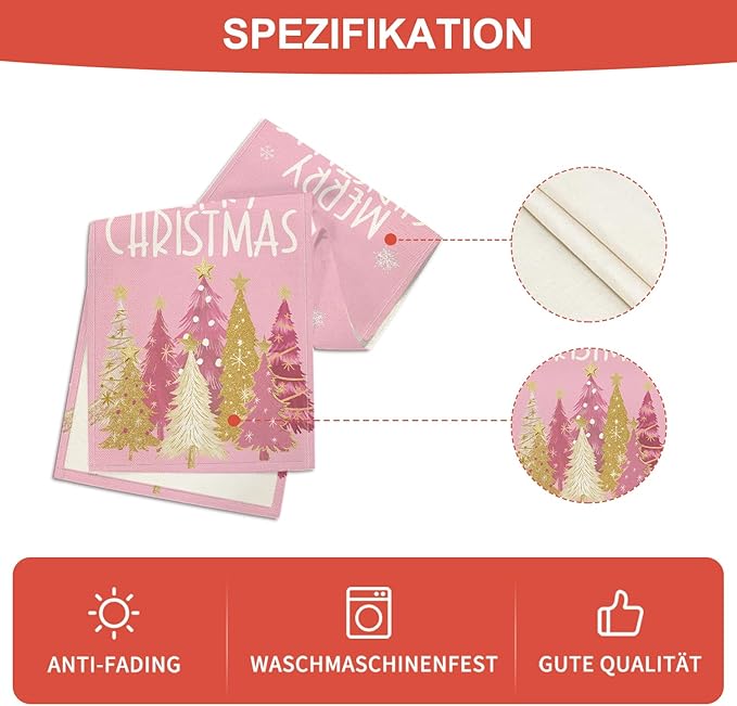 Artoid Mode Xmas Trees Snowflakes Pink Merry Christmas Table Runner, Winter Seasonal Kitchen Dining Table Decoration for Home Party Decor 13x72 Inch
