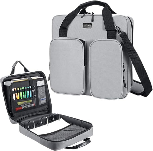 3 Inch 3 Ring Zipper Binder with Shoulder Strap & Handle & Multi-Pocket - 3" Binder with Zipper for School, Compatible with 13-Inch MacBook/Tablet -Patent Design Grey