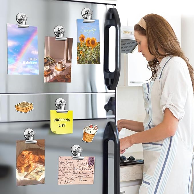 140 Pack Fridge Magnets Refrigerator Magnets; Strong Magnetic Clips Heavy Duty; Detailed List Display Paper Fasteners on Home Office Teaching (Silver)