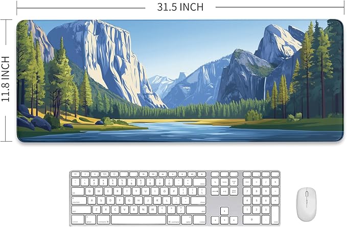 Yosemite Landscape Mouse Pad, National Park Keyboard Desk Mat with Stitched Edge for Gaming, Easy Clean Laptop Desk Writing Mat for Office/Work/Home/Decor(31.5 X 11.8 Inch, 3mm Thick)