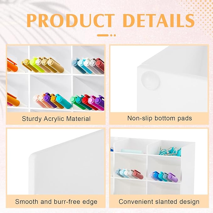 Acrylic Pen Organizer Storage for 250 Markers Vertical Marker Organizer Acrylic Pen Display Holder for Office Desk Desktop Stationery Pencil Storage, White, 13 x 4 x 12.4 Inch