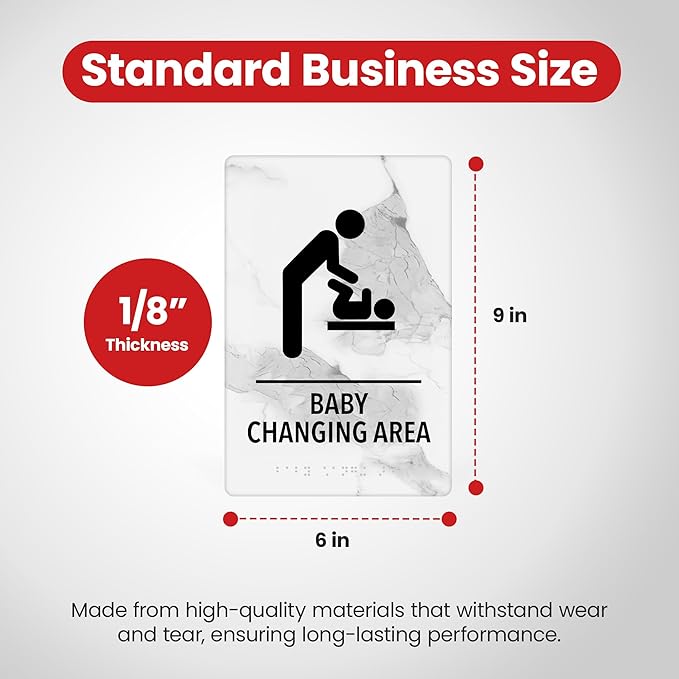 Promot Baby Changing Area Restroom Sign – ADA Braille Bathroom Sign for Business, Self-Adhesive, 9" x 6", Commercial Door Signage, Office Wall Decor - Marble Quartz