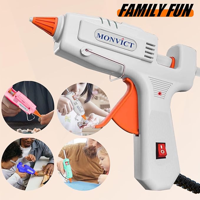 MONVICT Hot Glue Gun Kit, Mini Glue Gun with Carrying Case,20 Pcs Premium Glue Sticks, 10 Pcs Wood Craft sticks, Fast Preheating Hot Melt Glue Gun for School Crafts DIY Arts Gift (White, 30Watts)