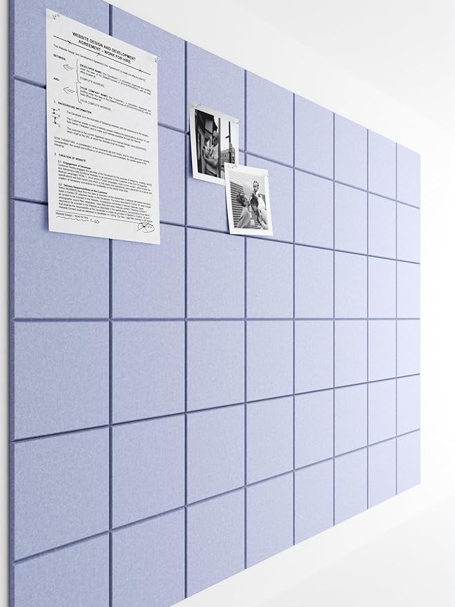 Bumusty Large Cork Board Alternative-47 x35 Felt Bulletin Board Tiles, with 30 Pushpins, 70 Adhesive Tabs, 12-Pack Slat Wall Paneling, Cork Boards for Office Push Pin Board Felt Board-Soft Periwinkle