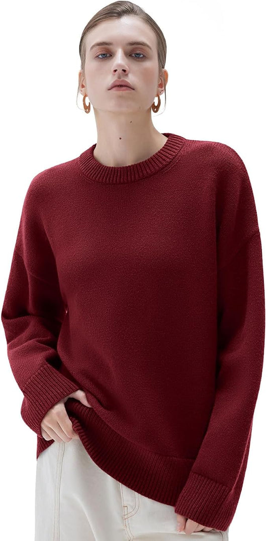 SUUKSESS Women Cashmere Oversized Long Sleeve Pullover Sweater Crew Neck Jumpers