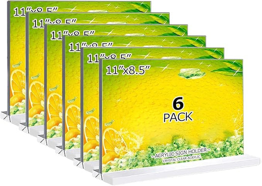 Acrylic Sign Holder 11 x 8.5 inches 6 Pack Horizontal Desktop Display Stand, Sign Holder, Suitable for Restaurants, Promotions, Photo Frames, Events, Meetings Acrylic Display Holder