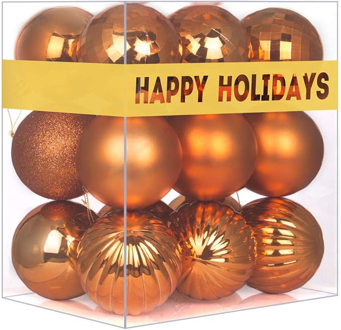 Orange Bronze 3.2" Large Christmas Balls - Christmas Tree Decoration Ornaments Shatterproof Hanging Balls for Birthday Halloween Holiday Wedding Decorations Set of 18pcs