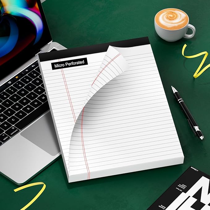 Thick Legal Pads 8.5 x 11 Wide Ruled Note Pads White Notepad 80 Sheets per Pads, Perforated Paper Study Back Writing Pads 8-1/2" x 11-3/4" Lined Paper for Home, Office, School, Pack of 2