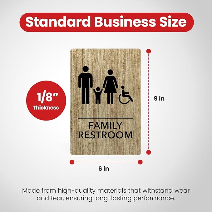 Promot Family Restroom Sign – ADA Braille Bathroom Sign for Business, Self-Adhesive, 9" x 6", Commercial Door Signage, Office Wall Decor - Almond