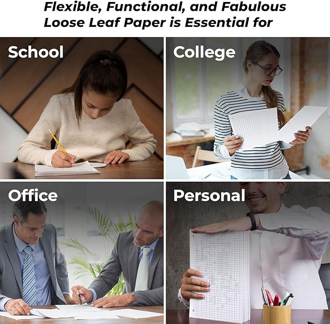 7200 Sheets Graph Paper Bulk, 48 Pack, Bulk Loose Leaf Paper, 4x4, 8" x 10.5", Bulk Grid Paper, Thick Graphing Paper, Fights Ink Bleed, 3 Hole Punched, Quad Ruled Sheets, Bulk School Supplies