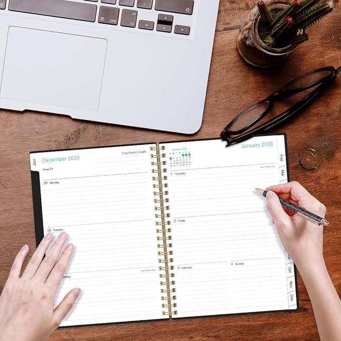 2026 Planner - Planner 2026 from January 2026 - December 2026, Weekly & Monthly Planner Spiral Bound with 12 Monthly Tabs, Inner Pocket, 6.4" x 8.5", Black-B