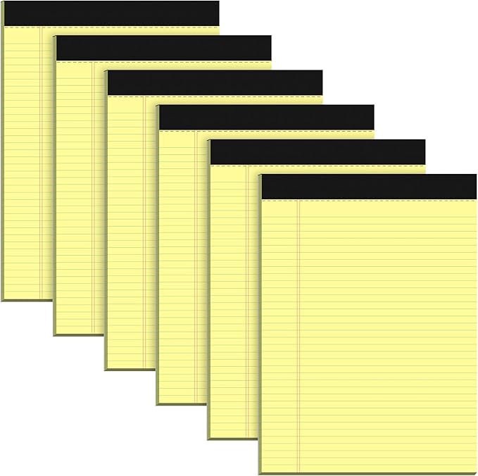 Legal Pad 8.5 x 11 Notepad, 6 Pack Lined Paper College Ruled 8.5 x 11 Legal Pads, Double-Side Printed Yellow Paper Note Pads 8.5 x 11 Writing Paper Pads 30 Sheets Per Note Pad for School, Home, Office