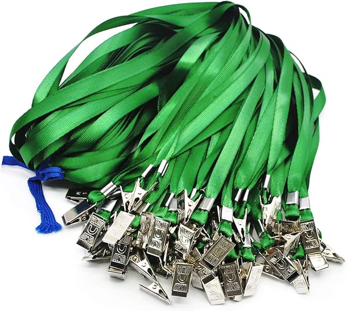 Bird Fiy Lanyards with id Holder Name Badges 50 Pcs Waterproof Type Clear Plastic Horizontal Name Tag Badge Id Card and 50 Pcs Lanyard (Green)