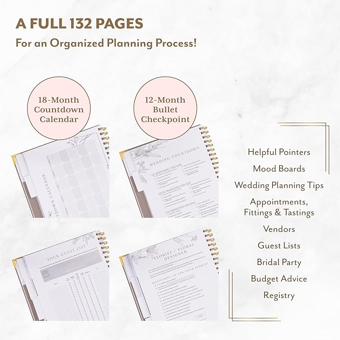 Your Perfect Day Wedding Planner Book and Organizer - Wedding Planner Book - Bridal Planning Binder with Countdown Calendar - Bride Gifts - (Meadow Gold)