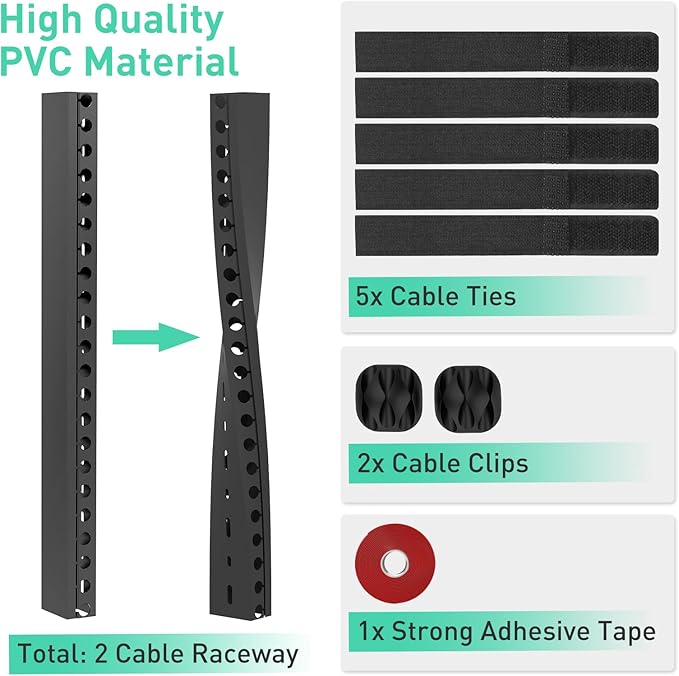 Updated Cable Raceway Kit - 77 (5x15.4) Inch Open Slot Wire Covers for Cords, Under Desk Cable Management System to Hide Under Desk/Tv/Computer/Net/Power Cords, (Pack 5)