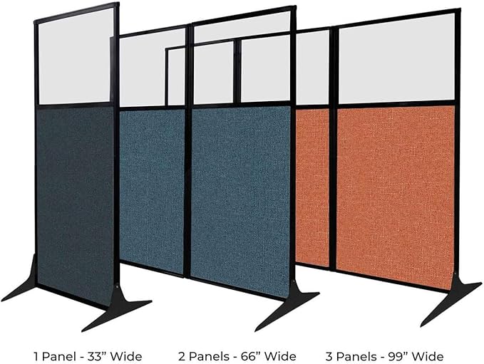 Versare Office Workstation Screen | Portable Wall Divider | Modern Cubicle | Freestanding Privacy Screen | Flexible Work Space | 2 Panels | 66" Wide x 70" Tall Dark Gray SoundSorb Panels with Window