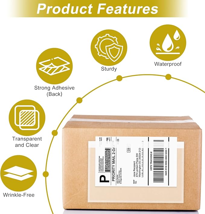 AZUREAL 60PCS Shipping Label Sleeves, 6.7" x 9.8" Packing Slip Pouches, Packing List Envelopes/Shipping Label Envelopes for Mailing, Packing List, Packaging, Protective Documents