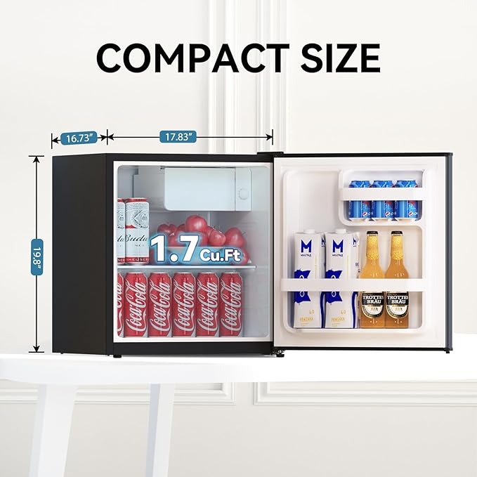 Frestec 1.7 Cu.Ft Mini Fridge with Freezer,Mini Fridge for Bedroom,Small Refrigerator,Dorm Refrigerators with Freezer,Compact Refrigerator for Office,Apartment,Dorm,Bedroom (Black)