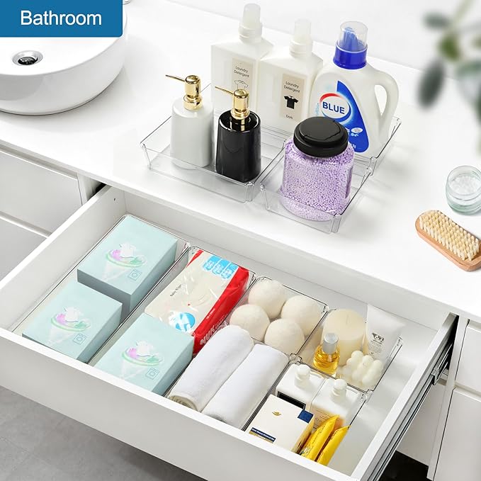 9 Pack Large Plastic Drawer Organizers Set, Clear Drawer Organizer Bins for Desk, Bathroom, Kitchen, Utensils, 3 Size Versatile Acrylic Drawer Organizer Trays