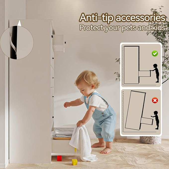 47.3" Tall Dresser for Bedroom Chests of Drawers with Charging Station 7 Drawer Dressers with Metal Slide Rail Modern Wood Closet Organizer with Large Storage for Home Office Entryway