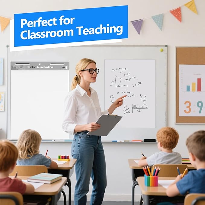 Nortix Flip Chart Paper, Sticky Easel Pads, Chart Paper for Teachers,Super Adhesive & Bleed-Resistant, Large Self-Stick Easel Paper for Classroom/Office, 25 x 30 inch, 30 Sheets/Pad, 3 Pads