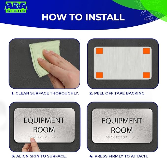 ADASigns Equipment Room Sign 7" W x 4" H - Durable Brushed Aluminum with Grade 2 Braille - Easy Installation with Strong Double Sided Tape - ADA Compliant Office Door Signs for Businesses & Offices