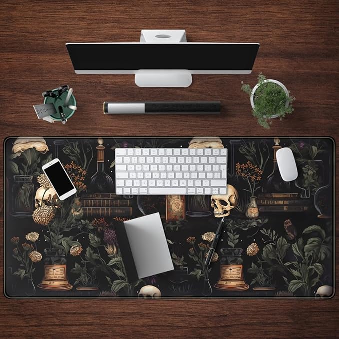 Vintage Aesthetic XL Extended Large Gaming Mouse Pad - Black Academia Mystical Green Plant Design - Computer Laptop Keyboard and Mouse Mat Desktop Protector - 31.5 x 15.8 in