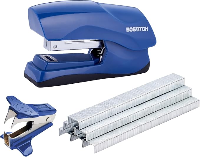 Bostitch Office Heavy Duty 40 Sheet Stapler with 1250 Staples & Claw Remover, Small Stapler Size, Fits into The Palm of Your Hand, Value Pack, Blue (B175-BLUE-VP)