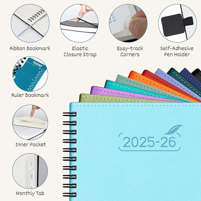 BEZEND 2026 Planner Weekly and Monthly (6" x 8.5") Daily Calendar Book with Tabs (Jul 25-Dec 26) Vertical Hourly Timeslots, Storage Pocket, Pen Holder, Spiral, PU Leather Softcover - Orange