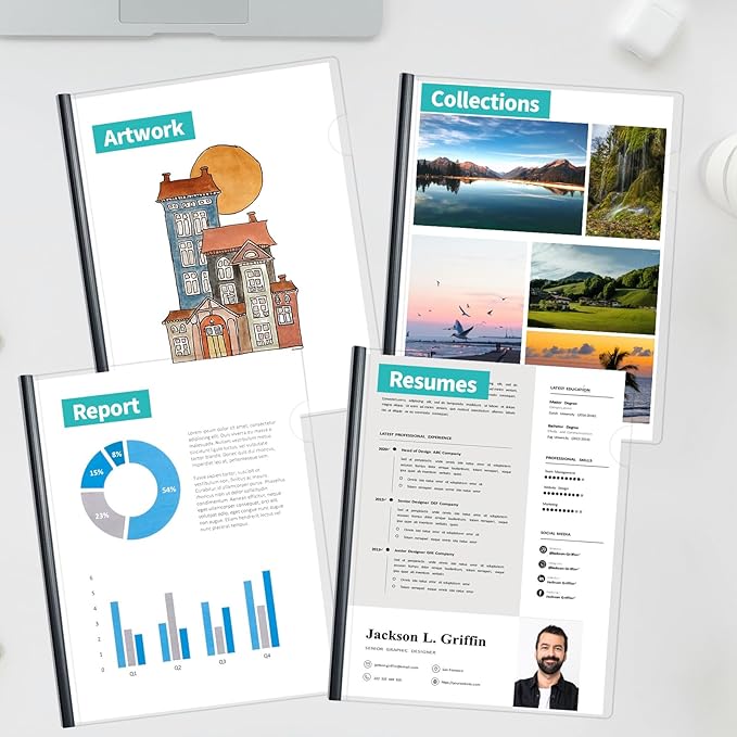 Binditek 40 Pack Clear Report Covers with Sliding Bars, 25 Sheet Capacity, 5mm Binding Bars, Letter Size, 5.5 Mil Thick, Black, for Students and Coworkers