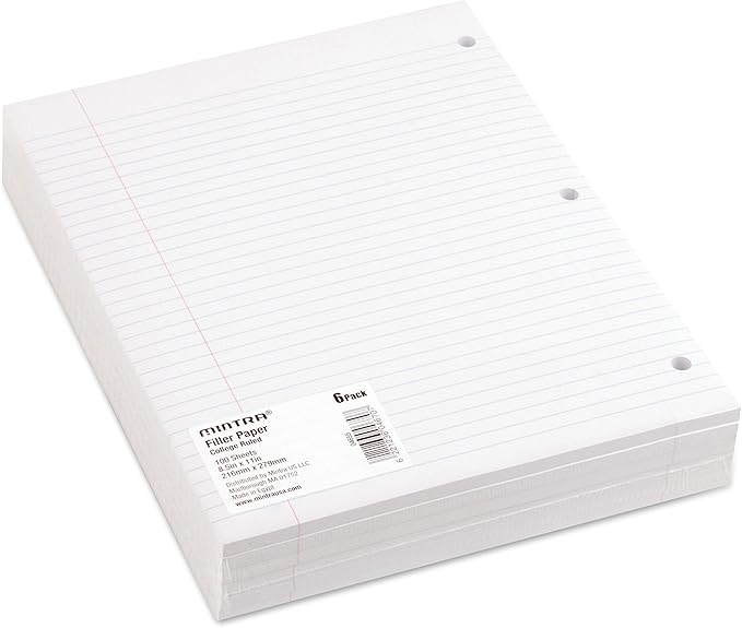 Mintra Office Filler Paper (College Ruled, 600 Sheets (6pks of 100))