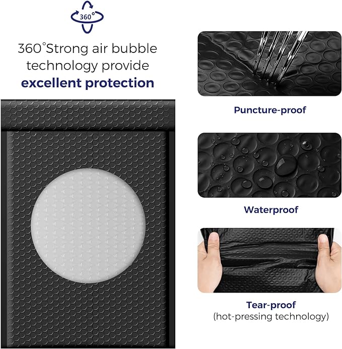 Fuxury Bubble Mailers 10.5x16 Inch 40 Pack Self Seal Padded Envelopes Waterproof Mailing Envelopes Bubble Padded Cushioning Padded Mailers Bubble Bags for Packaging Small Business Large #5 Black