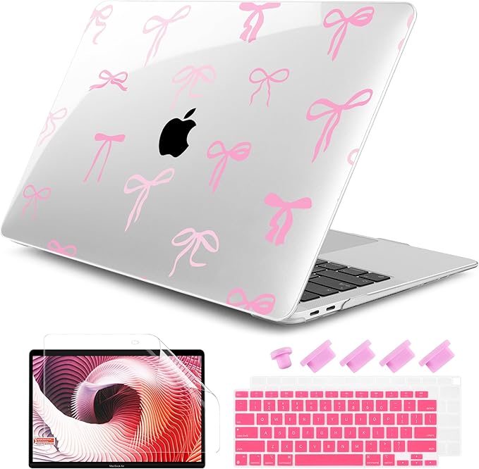 DONGKE for MacBook Air 13 Inch Case 2021-2018, Compatible with A2337 M1 A2179 A1932 Support Retina Display & Touch ID, Hard Shell Plastic Cover with Keyboard Skin - Pink Bows