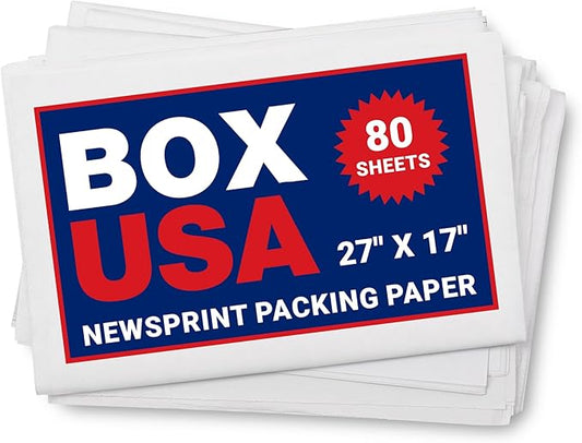 BOX USA Newsprint Packing Paper Sheets 80 Sheets (2 lbs.) Pre-Cut 27" x 17" Large Packing Paper Sheets for Moving, Shipping & Storage, Perfect Moving Supplies