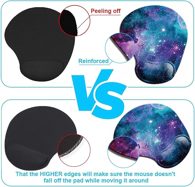 Ergonomic Mouse Pad with Wrist Support,Mouse Pads with Non-Slip PU Base for Home Office Working Studying Easy Typing & Pain Relief Blue Nebula