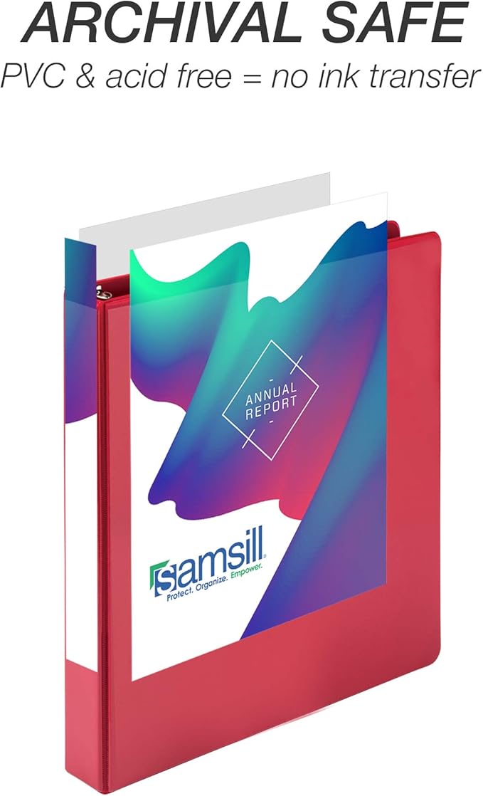 Samsill Durable 1 inch 3 Ring Binder, Made in USA, D Ring Binder, FSC 100% Recycled Chipboard, Red, 4 Pack