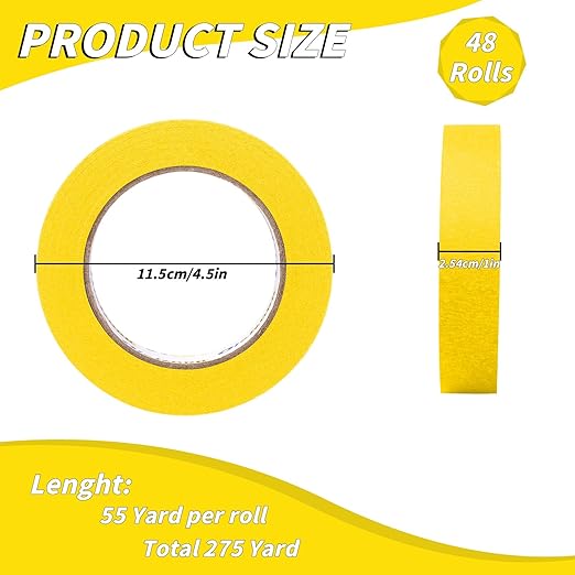 42 Rolls Yellow Painters Tape Bulk 1 inch x 55 Yards, Total 2310yd, Painters Masking Tape No Residue Wall Painting Tape Artist Tape Trim Edge Finishing Tape for Wall Painting Decoration DIY Supplies