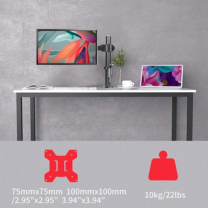 Suptek Single LED LCD Monitor Desk Mount Heavy Duty Fully Adjustable Monitor Stand for 1 / One Screen up to 27 inch