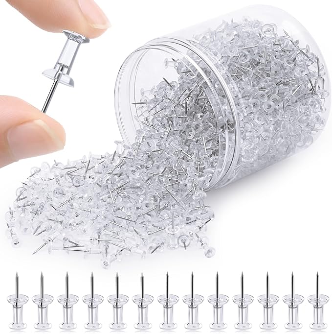 800 Pack Push Pins for Bulletin Board, Push Pins Tacks, Thumb Tacks with Clear Plastic Head and Steel Point, Clear Push Pins for Wall Hanging, Cork Board, Calendar, Photo, Home, Office, Craft Projects