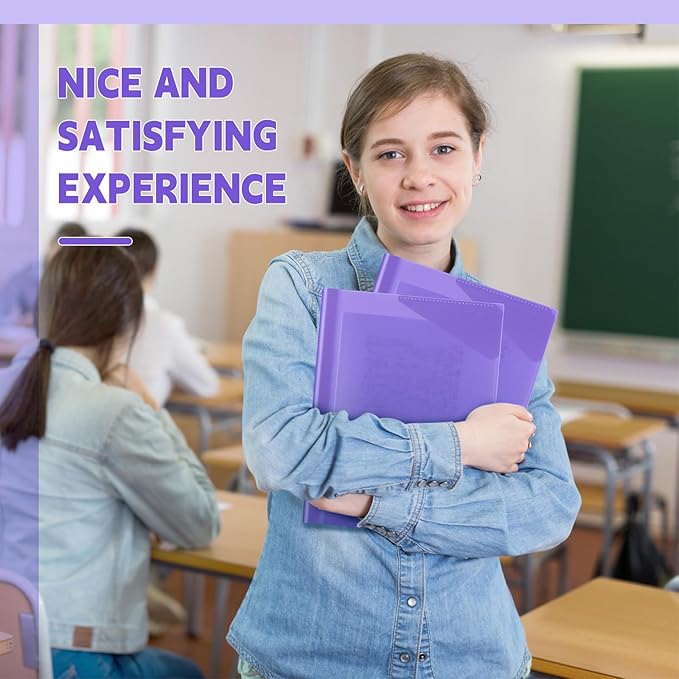 Yeaqee 50 Pack Clear 2 Pocket Folders with Prongs, Plastic Folders with Pockets and Prongs Fit Letter Size, File Folder for School Business Office Home(Purple)