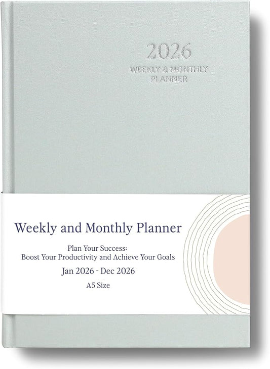 2026 Planner - Weekly and Monthly Planner, January 2026 - December 2026, Linen Hardcover, 2026 Calendar Planner Book with Tabs, Aesthetic, Perfect for Office Home School Supplies (Green, A5)