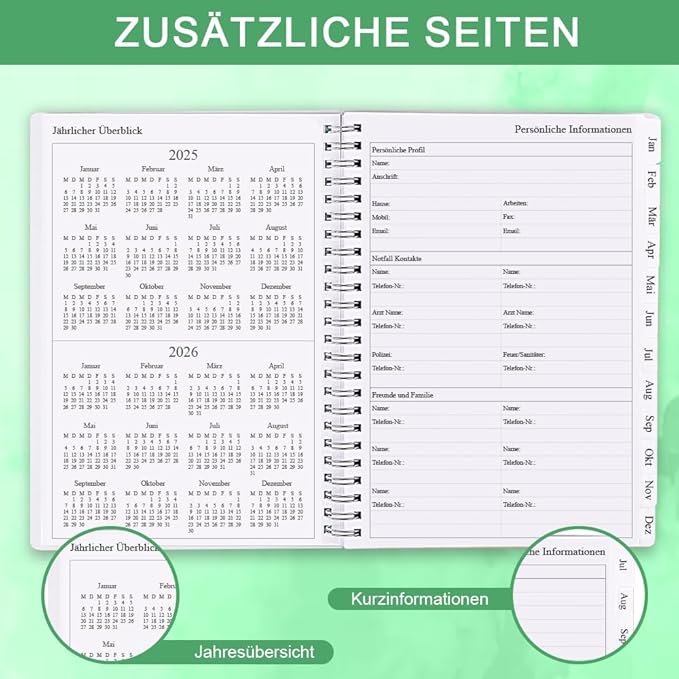 2026 Planner - Monthly Planner Runs January 2026 to December 2026, 6.25" x 8.25", 12 Monthly Tabs, 14 Notes Page, Inner Pocket, Flexible Cover with Twin-Wire Binding, Planners 2026, Green