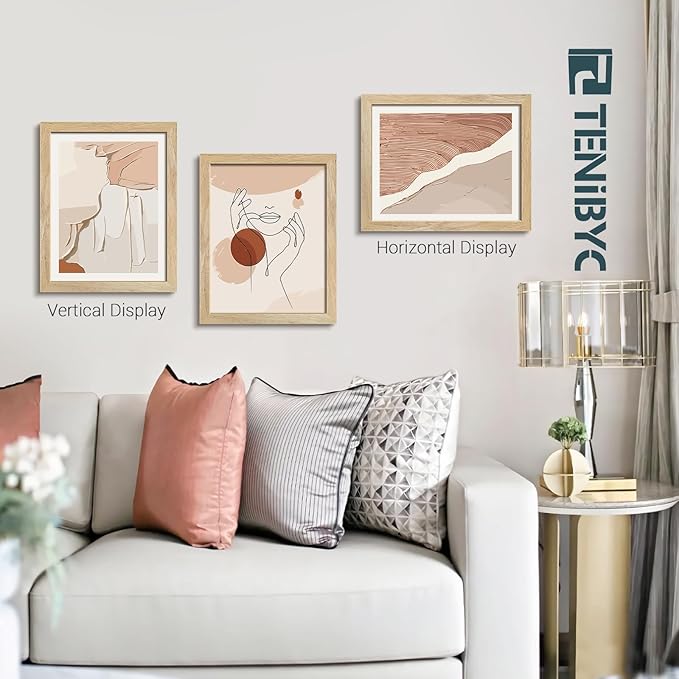 11x14 Picture Frame Set - 4 Pack, Natural Solid Wood, HD Tempered Glass, Elegant Wood Grain, Wall Gallery Photo Frame