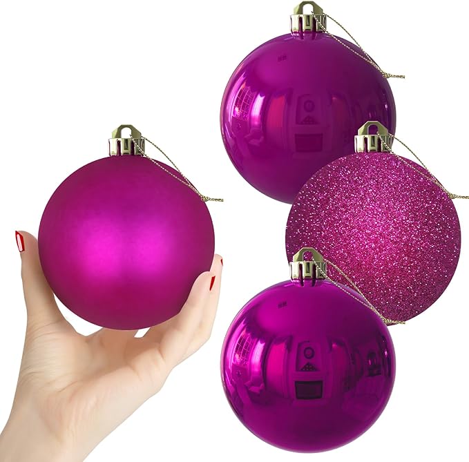 Fuchsia 4.0" X Large Christmas Balls - Christmas Tree Decoration Ornaments Shatterproof Hanging Balls for St Patrick's Day Easter Valentine Decorations Set of 4pcs Hot Pink Ornaments