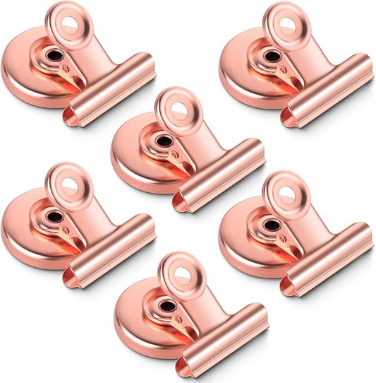 Grtard 6 Pack Magnetic Clips Heavy Duty, Magnet Clips for Fridge, Refrigerator Magnets, Strong Magnetic Clip,Scratch Free Magnets with Clip for Refrigerator, Whiteboard, Classroom, Locker (Rose Gold)